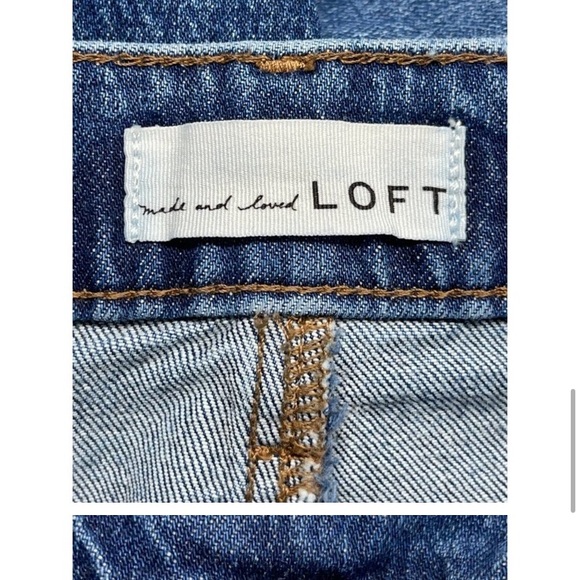Loft Jeans Womens 14 Blue High Waist Straight Crop Raw Hem Stretch Medium Wash - Picture 8 of 12
